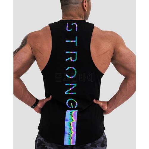 Luminous Gyms Clothing Mens Bodybuilding reflective Tank Top Cotton Sleeveless Vest Sweatshirt Fitness Workout Sportswear Tops