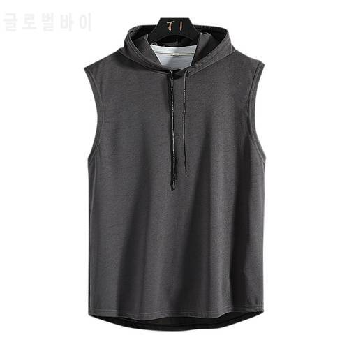 Solid Color Hooded Tank Tops Fitness Clothing Men Hip-hop Streetwear Casual Top Summer Beach Vest Black Men&39s Clothing