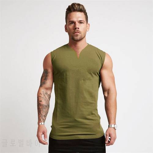 2021New Gym Mens Casual Workout Tank Top Fashion Clothing Bodybuilding Fitness Singlets Sports Sleeveless V-Neck Vest Shirt Men