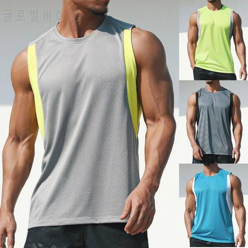 Men Undershirt Elastic Sweat-absorbent Polyester Summer Sports Vest for Gym