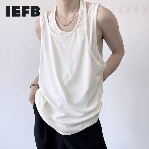 IEFB Summer Trend Versatile Fake Two-piece Vest Loose Sleeveless Men&39s Tank Tops Korean Black White Clothing 2023 New 9Y8510