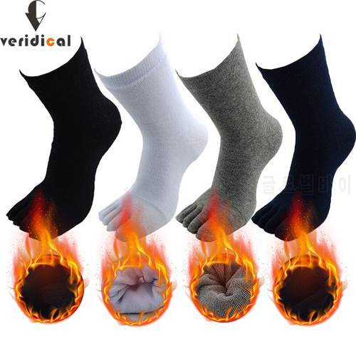 5 Pairs/Lot Winter Thick Warm Terry Five Fingers Socks For Man Boy Cotton Toe Socks Solid Anti-Bacterial,Breathable Hot Sell