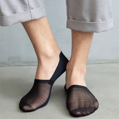 Man Socks Summer Non-slip Silicone Invisble Ankle Socks Nylon Thin Casual Breathable Men Male White Black Short Sock Slippers