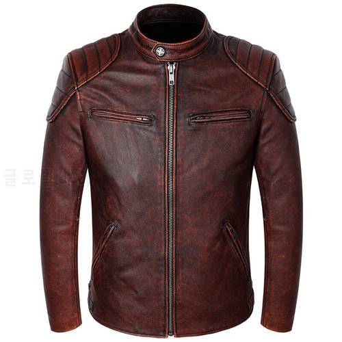 Free Shipping New Men Cowhide Coat Quality Men&39s Genuine Leather Jacket Motorcycle Biker Vintage Brown Style Man Leather Clothes