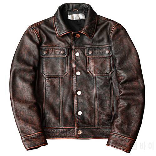Keep Warm Winter Men Jackets Genuine Leather Trench Coat Street Style Cowhide Coat Windbreaker Male Vintage Men Overcoat Plus