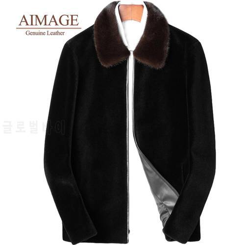 2021 Mink Fur Coat Men Winter Warm Fur Collar Men Clothes Lapel Collar Fashion men 100% wool Jackets Luxury Brand Coat