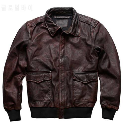 Genuine Leather Air Pilot Jackets For Men 2021 Outdoor Casual Cowhide Leather Overcoats Male Motor Biker Coats Plus Size S-4XL