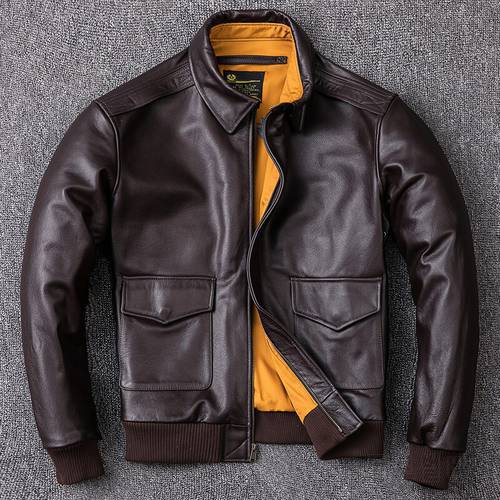 Free Shipping Men&39s Genuine Leather Jacket Military Pilot Jackets Air Force Flight A2 Jacket Coat Natural Cowhide Clothes