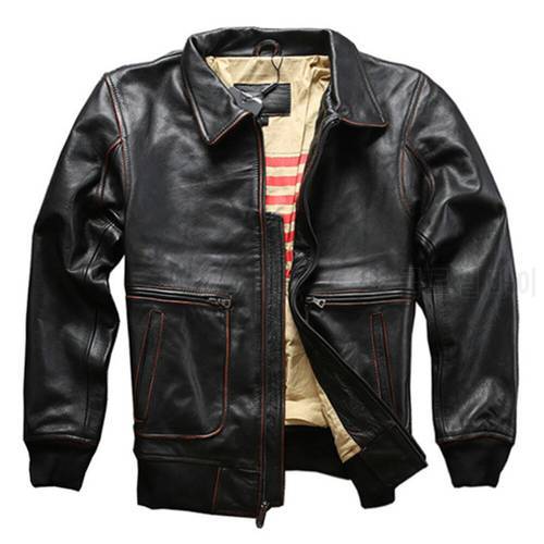 Retro Flight Genuine Cow Leather Jackets For Men Top Layer Cowhide Leather Coats Male High Quality Vintage Motor Biker Overcoats