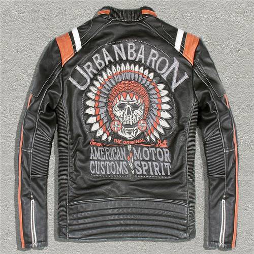 Free shipping,Brand new cowhide leather Jacket,men&39s genuine Leather embroidery biker jacket.cool motor biker vintage coat