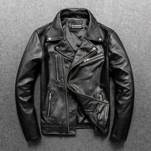 GU.SEEMIO Factory Men Leather Jackets Cowhide Motorcycle Genuine Leather Motor Biker Clothing Distressed Leather Coat
