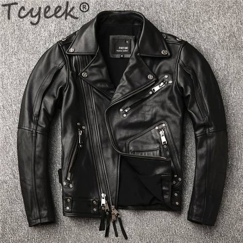 Tcyeek Natural Real Cow Leather Jacket Men Clothing 2020 Streetwear Motorcycle 100% Genuine Leather Jacket Man Hommes Veste LW