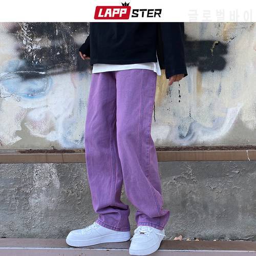 LAPPSTER Men Purple Vintage Baggy Jeans 2022 Mens Low Rise Denim Y2k Trousers Male Wide Leg Straight Streetwear Jeans Plus Size