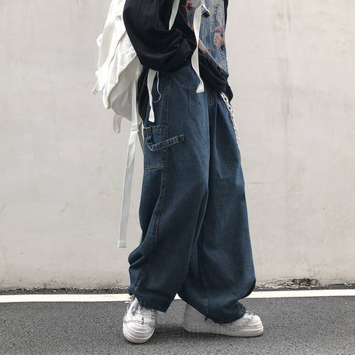 2022 Fashion Individuality Japanese-style Jean Women Loose Stripe Denim Pant Bule/Black Men and Women Hip Hop Streetwear Trouser