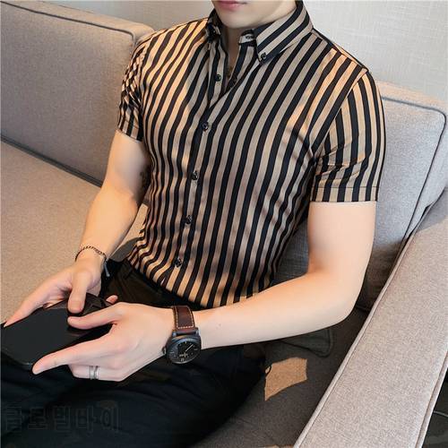 High Quality Summer Short Sleeve Striped Shirts For Men Clothing 2022 Simple Luxury Slim Fit Business Casual Formal Wear Blouses
