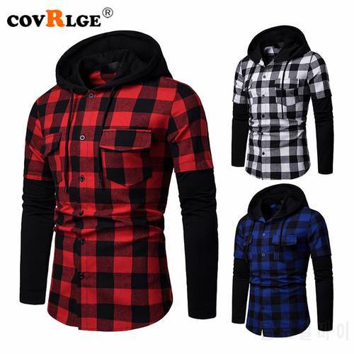 Covrlge Fashion Plaid Hooded Dual Pockets Long Sleeve Men&39s Casual Slim Fit Shirt Top Lumberjack Check Shirt Jack Clothes MCL205
