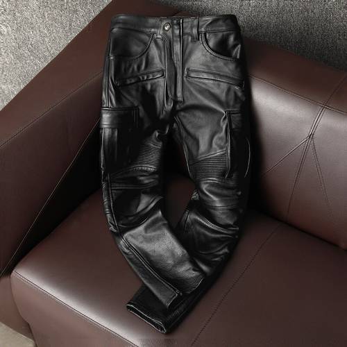 100% Genuine Leather Pants Men Cowhide Trousers Motorcycle Pants Plus Size 5xl Autumn Winter 2020 Pantalon Cuir Homme Pph2314