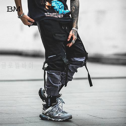Hip Hop Joggers Men Korean Style Streetwear Techwear Pants Men Modis Casual Cargo Pants Fashion Spliced Black Kpop Trousers
