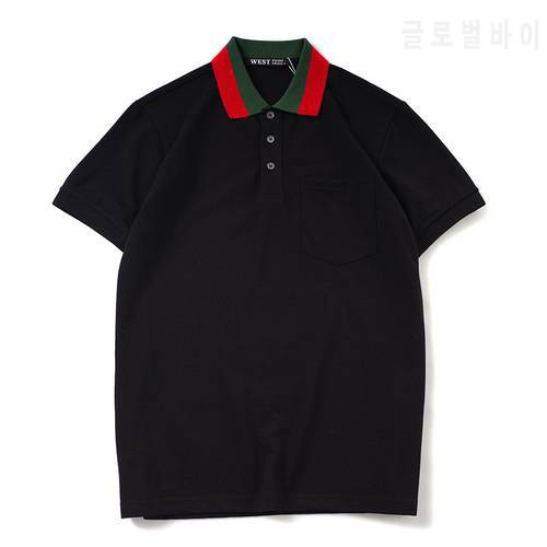 High New Novelty 2019 Embroidered Green Red stripe Collar Fashion Casual Polo Shirts Shirt Skateboard Cotton Polos Top Tee L25