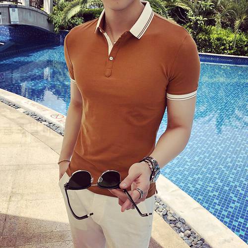 Solid Color Gentlemen Polo Shirt Men Spring Simple Short Sleeve Men Polo Shirt Slim Fit Casual Business Formal Wear Polo Homme