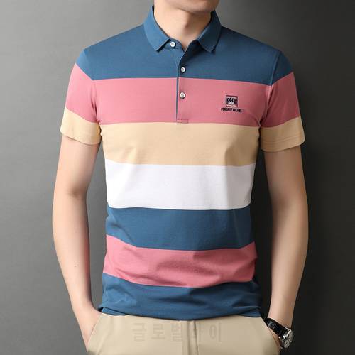 Men&39s Polo Shirt 2021 Summer Striped Cotton Short Sleeve Golf Polos Solid Slim Top Fashion New Arrival Breathable Plus Size