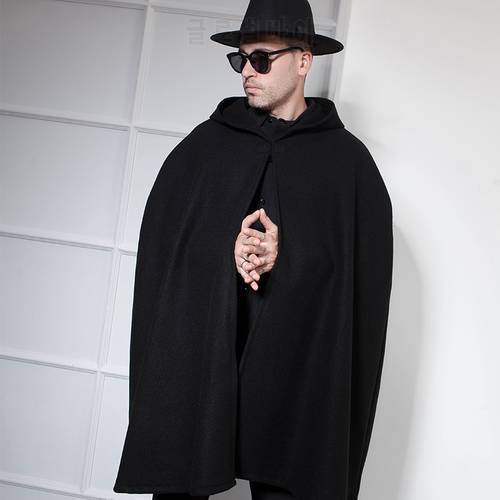 European and American trendy men&39s nightclub DS long black fringed hooded bat shirt cape cloak male dark wizard