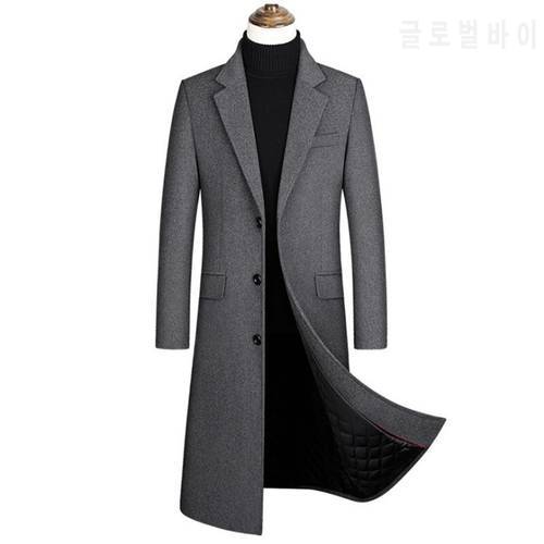 2022 Men Wool Coat Autumn Winter Long Trench Coat Business Casual Thick Men Woolen Overcoat Windproof Jacket