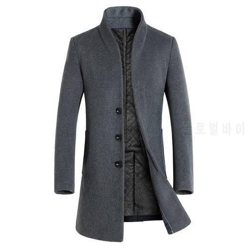 New Autumn Winter Long Overcoat Men Fashion Slim Fit Long Wool Blends Coats Men Solid Business Causal Windbreaker Jackets Men