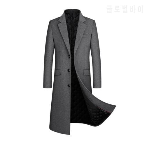 Wool content 30%,Autumn and winter new wool coat, men&39s windbreaker, slimmed-down knee-length wool coat, thickened coat,