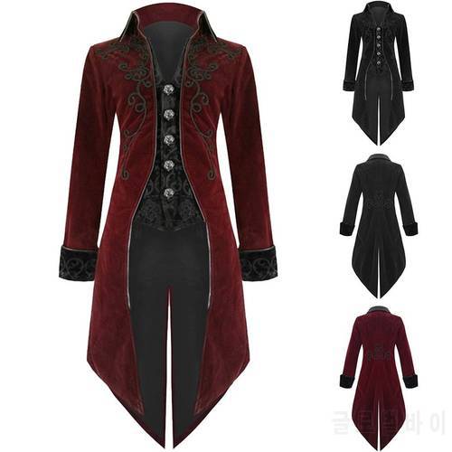 Nice Men Vintage Tailcoat Gothic Steampunk Trench Coat Mens Retro Frock Outfit Overcoat Men Cosplay Costume Tuxedo For Party