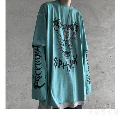 Punk Unisex T Shirt Streetwear Cool Patchwork Tshirt Harajuku Summer Tops Tees Spring Long Sleeve High Street Loose Japan Style