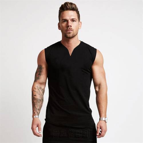 New Mens Running Gym Casual Workout Tank Top Musculation Clothing Bodybuilding Fitness Singlets Sports Sleeveless V-Neck Vest
