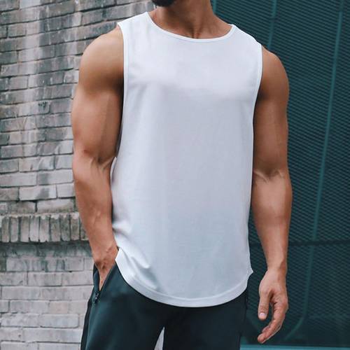 Men Running Vest Solid Color Sleeveless Polyester Summer Fitness Top for Sports Men Gym Tanks Top Men Clothing Black xxxl