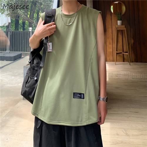 Men Tanks Plus Size S-3XL Sleeveless Korean Fashion Solid Tops Baggy Couples Simple Leisure Beach All-match Summer Clothing Ins