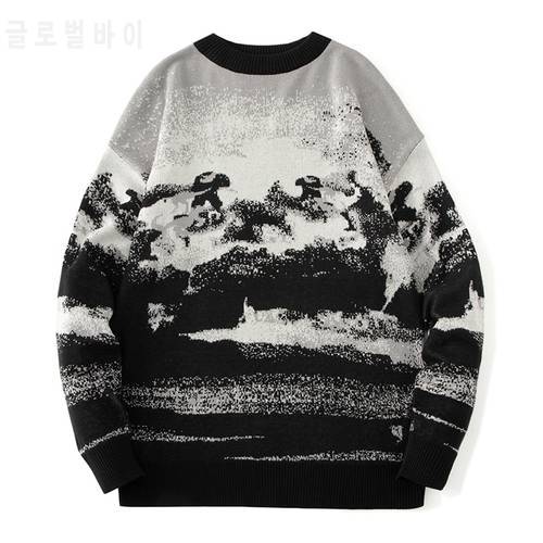 2022 New Autumn Winter Casual Sweater Men Loose Harajuku Style Round Neck Long Sleeve Mens Fashion Pullovers Trendy Sweaters
