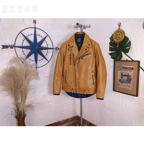 YRFree shipping.Brand new.Classic motor biker genuine leather coat.men quality slim cowhide coat.rider leather cloth