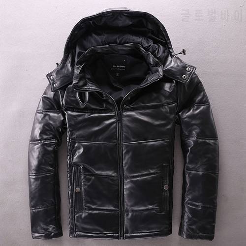 Free shipping.mens brand new 100% sheepskin jacket.winter warm 90% white duck down coat.quality slim leather jackets.sales