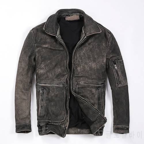 GU.SEEMIO Vintage 100% Cowhide Men&39s Jacket Genuine Leather Male Fashion Clothing Classical Motorcycle Free Shipping