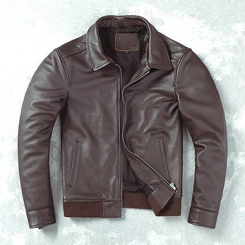 Free shipping.Plus size Father&39s genuine leather jacket.100% natural cowhide coat.Men classic casual cheap leather cloth.