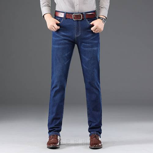 Mens Jeans Business Regular Straight Full Lenght Jean Casual Denim Trousers Elasticity Stretch Fabric Pant LY1835