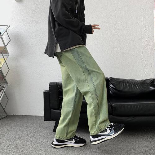 Fashion Green Men&39s Denim Pants Japan Style Retro Streetwear Trousers Autumn Couple New Straight Casual Jean Pants Plus Size 2XL