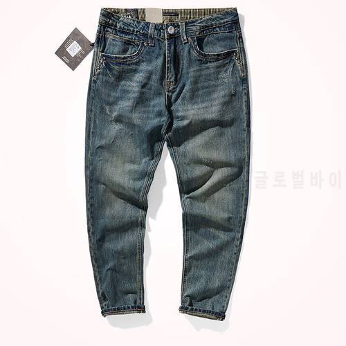 2021 Autumn and Winter New American Retro Denim Straight Jeans Men&39s Fashion Heavyweight Washed Old Tapered Casual Pencil Pants