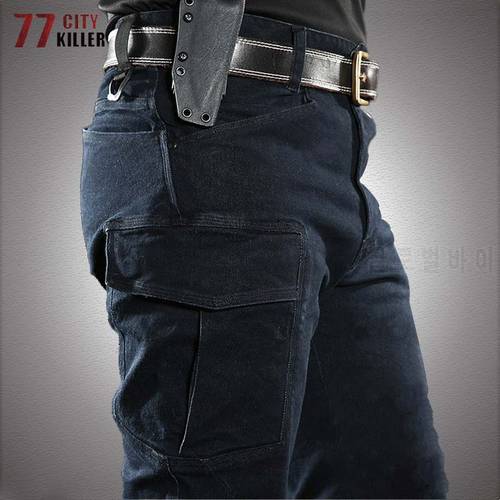 Tactical Denim Pants Military Cargo Jeans Men Stretch Multi Pockets Casual Combat Army Cowboy Trousers Mens Working Clothing