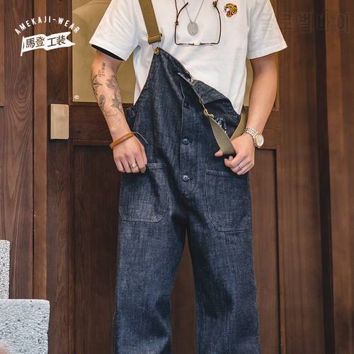 Denim Jumpsuit for Men American Vintage Navy Overalls Spring Autumn Original Straight Leg Jeans Male Fashion Trend Cargo Pants