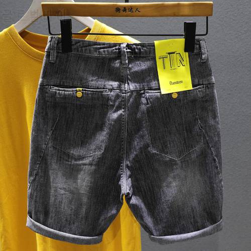 Men Black Denim Shorts Jeans Fit Casual Shorts High Quality Male Stretch Cotton Denim Jeans Shorts Elastic Knee Length Jeans