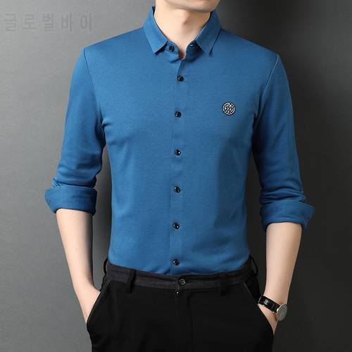 High-quality Luxury Men&39s Shirts with Wool, High-end Men&39s Long-sleeved Shirts, Business Casual Mulberry Silk Non-iron Shirts