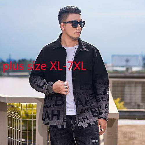 New Arrival Super Large Autumn Young Men&39s High Quality Fashion Casual Printed Denim Coat Casual Shirts Plus Size XL-5XL 6XL 7XL