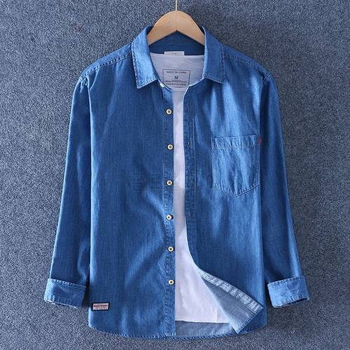 Men&39s Vintage Blue Denim Shirts Long Sleeve Cotton Men Jeans Coat Casual Clothing Young Man Teenager Boy Student Tops