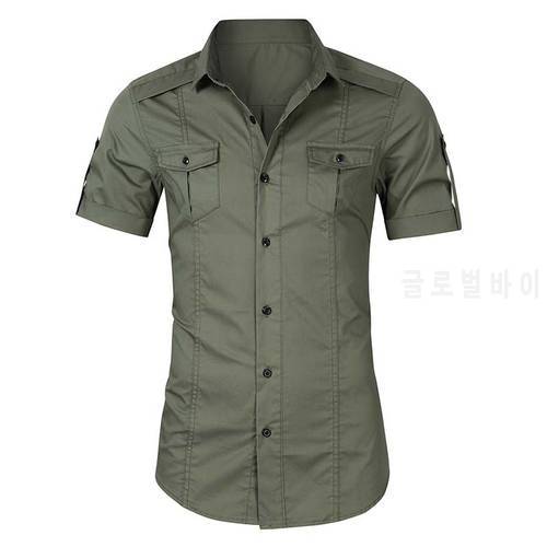 Brand New 100% Cotton Military Cargo Shirt Men Short Sleeve Big Size Summer Casual Army Tactical Men Shirt Chemise Homme