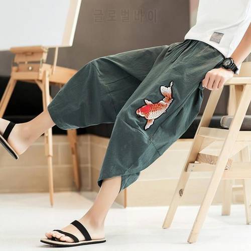 Summer Thin Cotton Loose Wide Leg Pants Mens Thai Elephant Casual Trousers Man Harem Pants Japan Kimono Printed Harajuku Beam